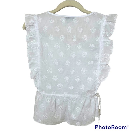 NWT Madewell‎ White Cotton Eyelet Side-Tie Ruffle Peplum Top XXS - Picture 3 of 6